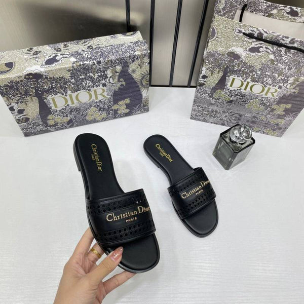 Christian_Diyor_D-Lane_Slide_Black_Flats_Openwork_Microcannage_Motif_With_OG_Box_&_Carry_Bag_1892_Black