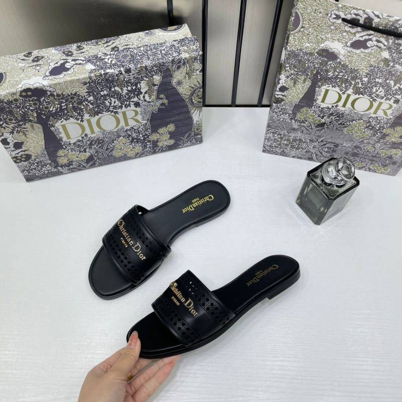 Christian_Diyor_D-Lane_Slide_Black_Flats_Openwork_Microcannage_Motif_With_OG_Box_&_Carry_Bag_1892_Black