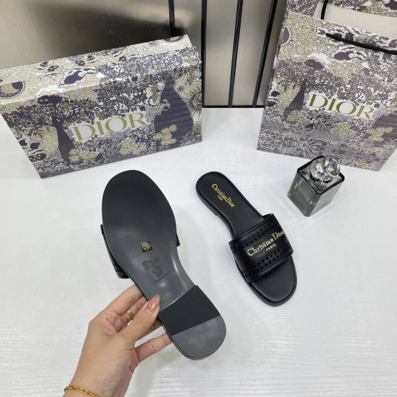 Christian_Diyor_D-Lane_Slide_Black_Flats_Openwork_Microcannage_Motif_With_OG_Box_&_Carry_Bag_1892_Black
