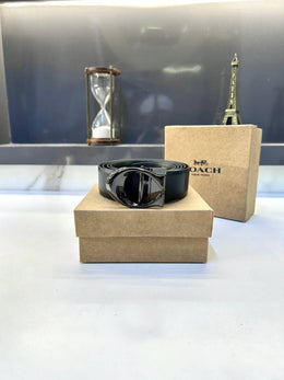 Coach Glossy Black Reversible Belt Fa 612