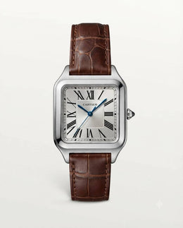 Cartier Santos Dumont Square Brown Silver White Dial