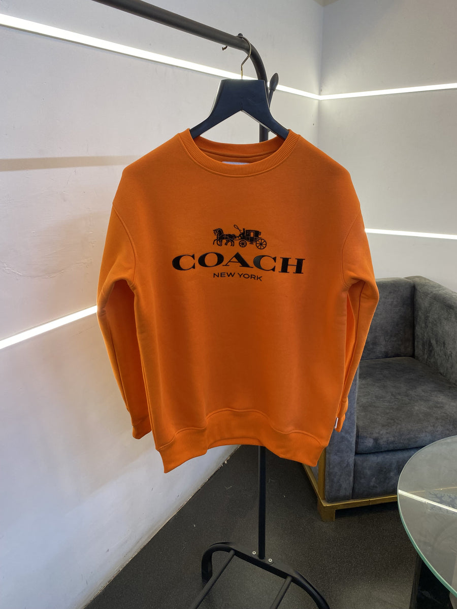 Coach heavy gsm lycra fleece sweatshirt with silicon brand tape on sleeves and front orange