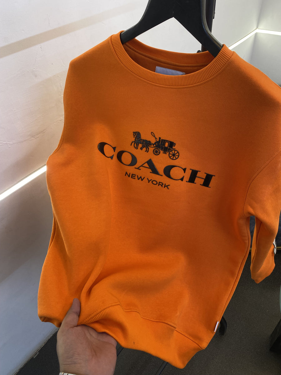 Coach heavy gsm lycra fleece sweatshirt with silicon brand tape on sleeves and front orange