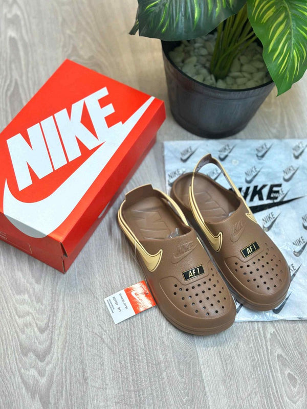 Nike Airforce 1 Swoosh Brown Clogs