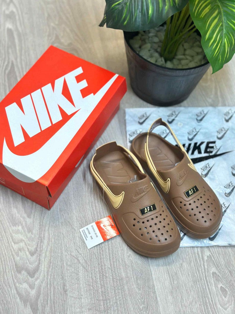 Nike Airforce 1 Swoosh Brown Clogs