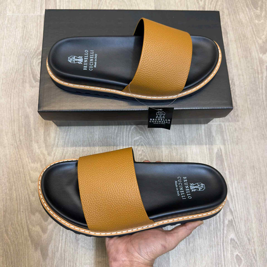 Bru Style Luxury Leather Strap Premium Tan Slides