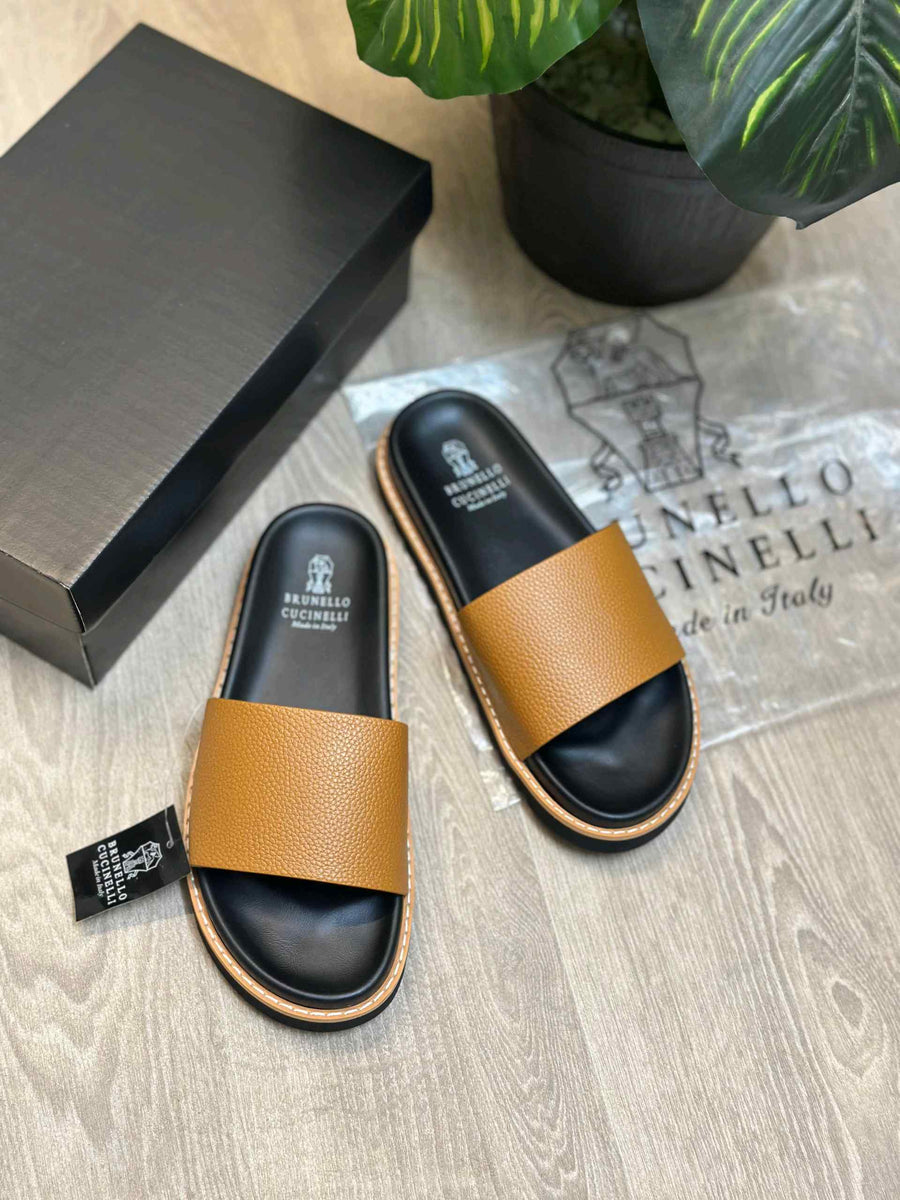 Bru Style Luxury Leather Strap Premium Tan Slides