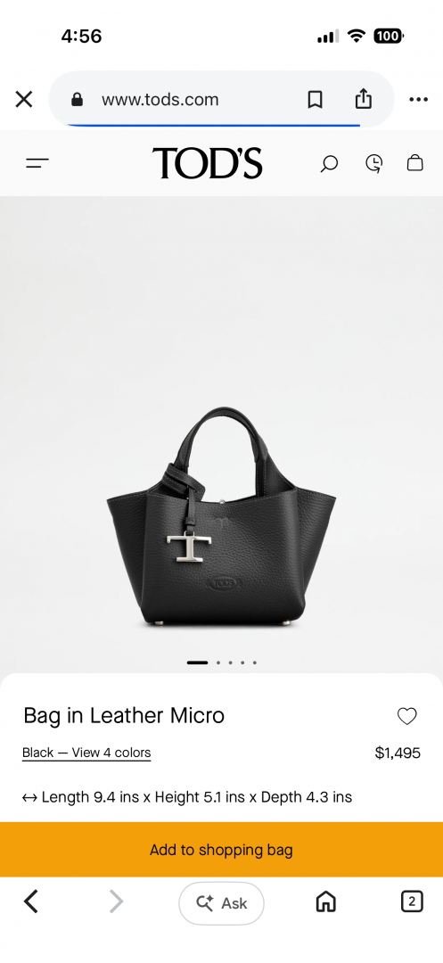 Todds Micro Leather Handbag With Originalbox & DustCover
