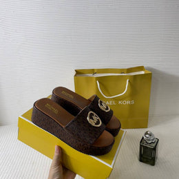 Michael Kors_Sadler_Logo_Jacquard_Wedge_Sandals_With_OG_Box_&_Carry_Bag_6622-3_Brown