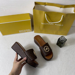 Michael Kors_Sadler_Logo_Jacquard_Wedge_Sandals_With_OG_Box_&_Carry_Bag_6622-3_Brown