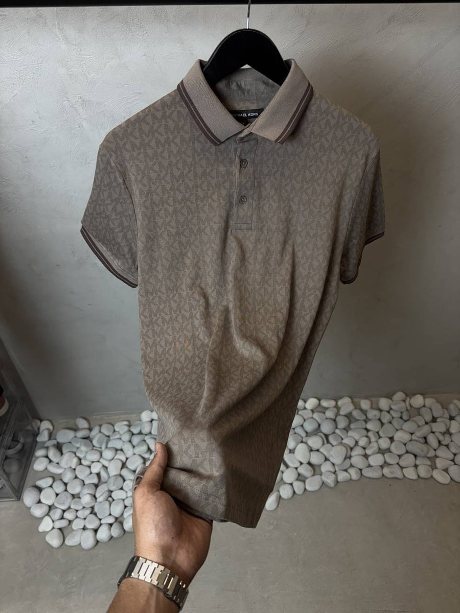 Michael Kors Taupe Monogram Polo T-Shorts 1036