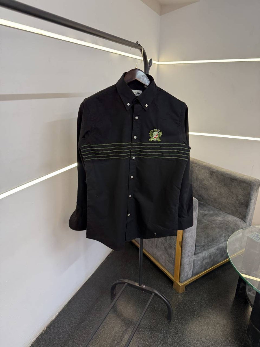 Lacoste black embroidery logo imported shirt with brand button