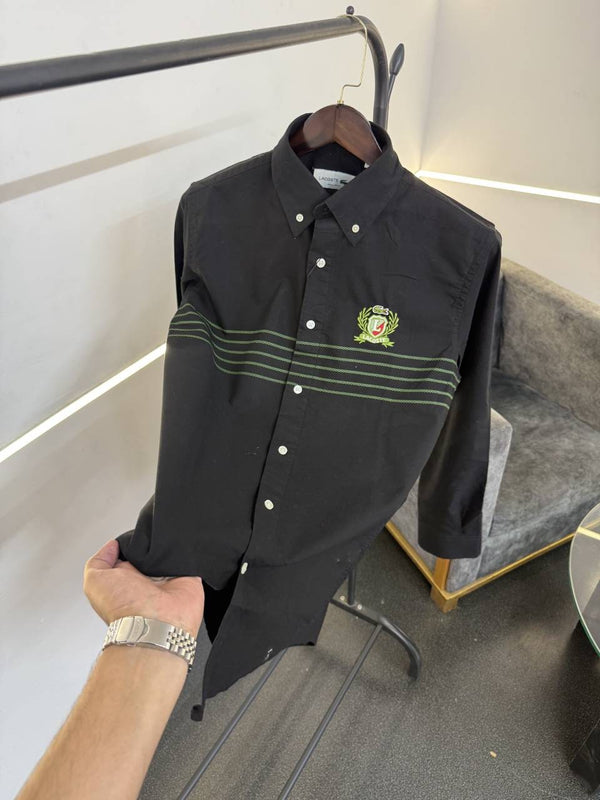 Lacoste black embroidery logo imported shirt with brand button