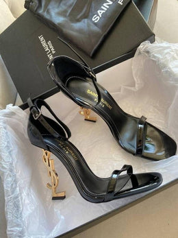 YSL Saint Laurent Opyum Heels With OG Box & Carry Bag (Black Gold - 868)