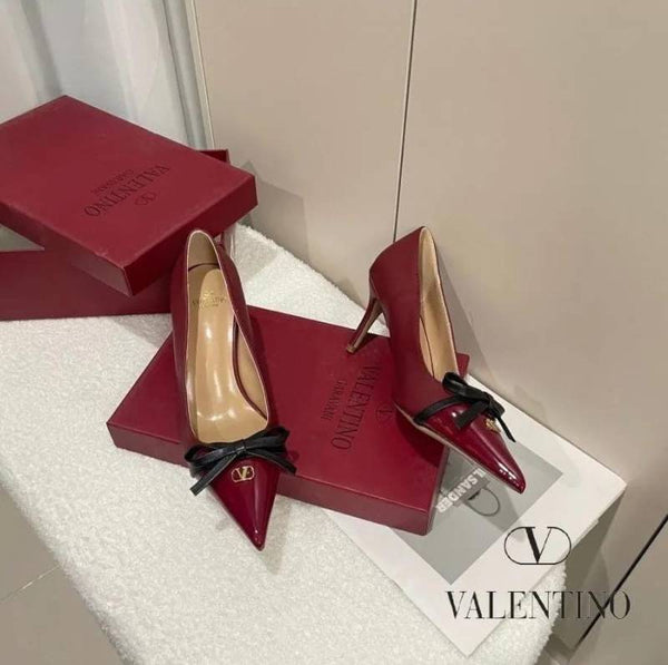 Valentino_Pump_Heel_Elegant_Womens_Wine_Patent_Leather_With_Black_Knot_With_OG_Box_&_Carry_Bag_933-V9_Wine
