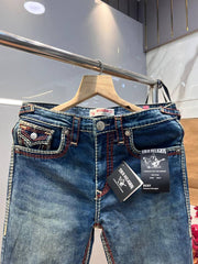 True Religio n Dark Shade Straight fit Premium Imported Stretchable Lycra Fabric Denim with Back Flap pocket Design 3624