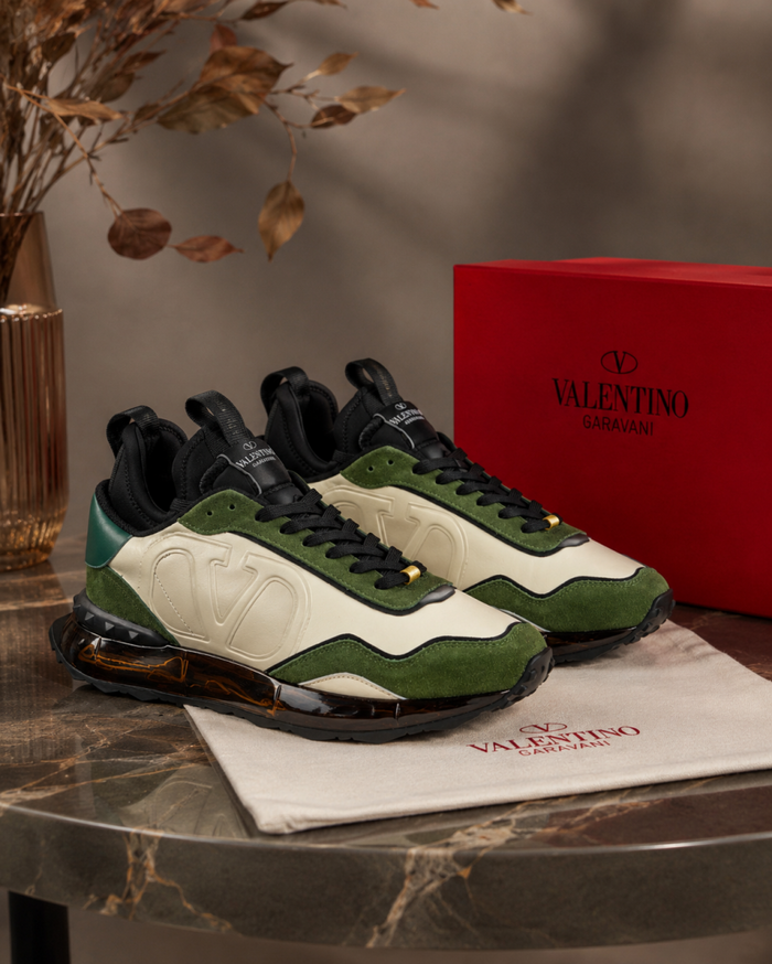 Valentino GARAVANI GREEN SUEDE METALLIC GOLD style idea