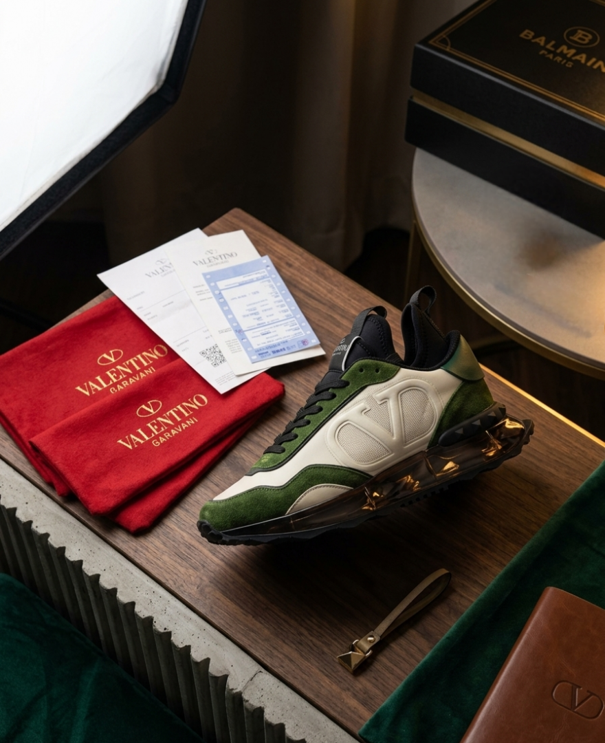 Valentino GARAVANI GREEN SUEDE METALLIC GOLD