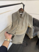Lacoste dark beige pure linen fabric imported shirt