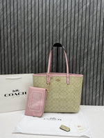 Coach CB 01 Beige-Pink Reversible City Tote With Wallet CarryBag & Original DustCover