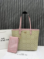 Coach CB 01 Beige-Pink Reversible City Tote With Wallet CarryBag & Original DustCover