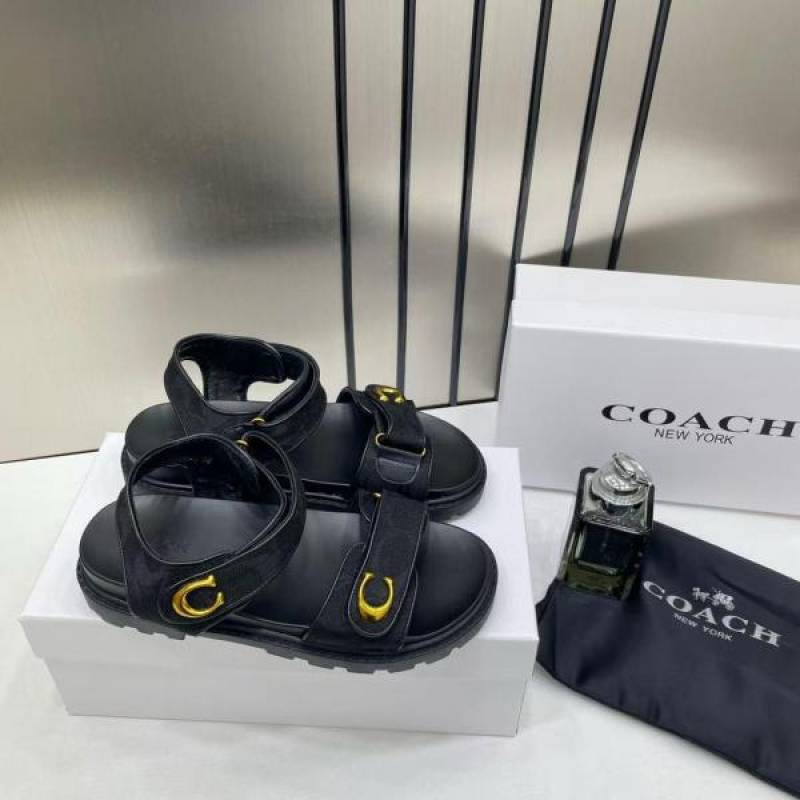 Coach_Monogram_Black_Sandals_Flats_For_Women_With_Original_Box_And_Dustcover