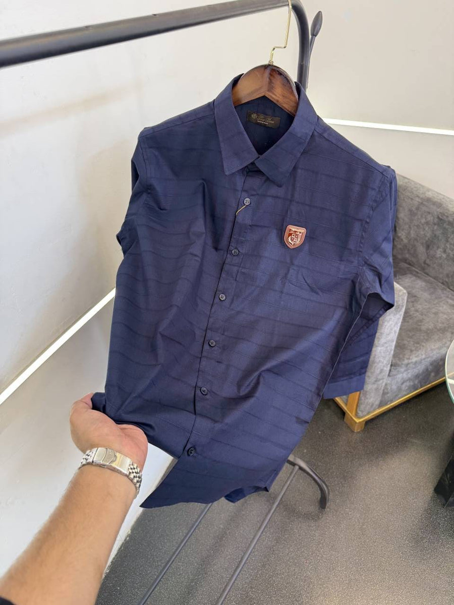 Loro piana horizontal strip imported turkish quality shirt blue