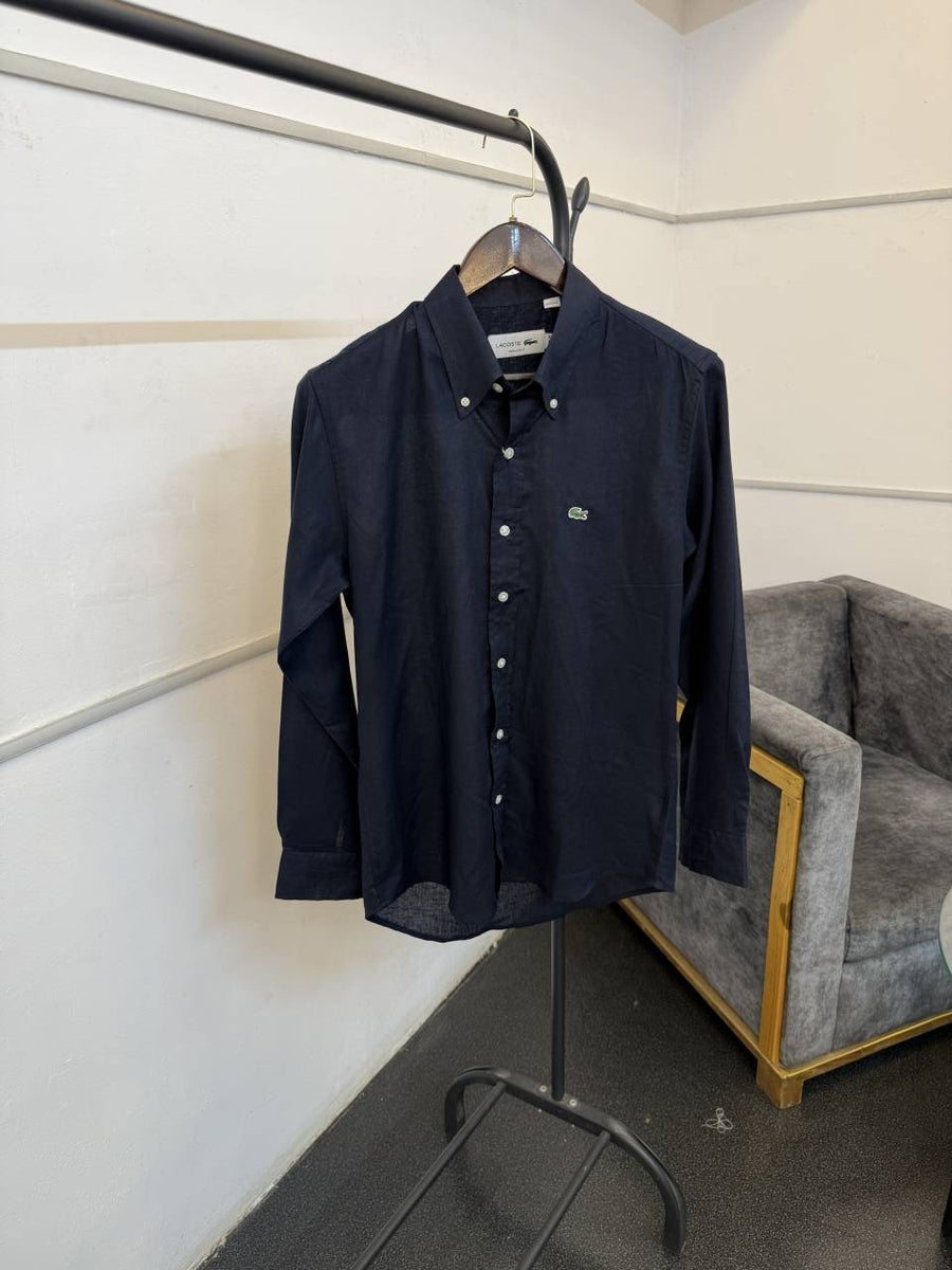 Lacoste navy blue pure linen fabric imported shirt