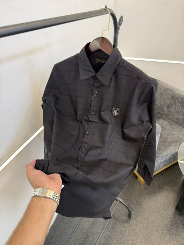 Loro piana horizontal strip imported turkish quality shirt black