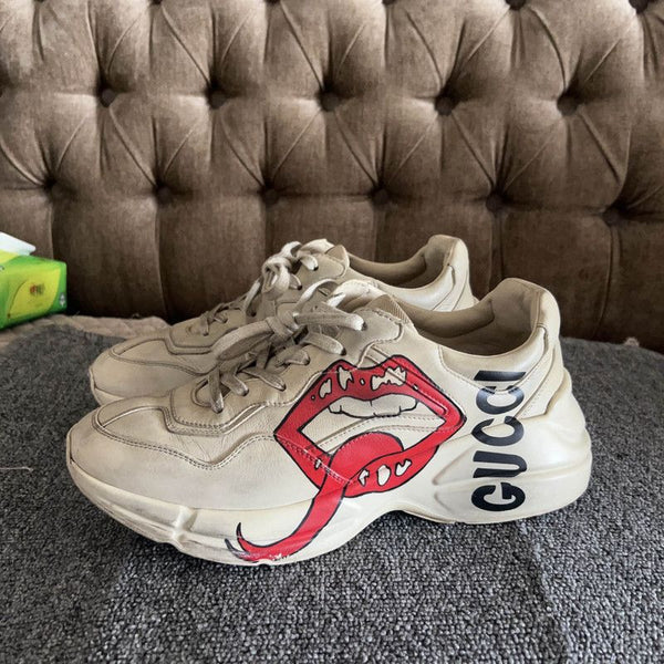 Gucci Rhyton Leather Sneakers with Lip Print