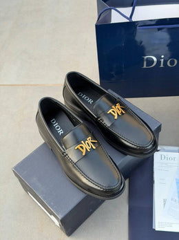 Dior Leather Loafers Black Gold