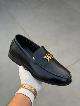Dior Leather Loafers Black Gold