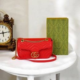 Gucci GG Marmont Matelasse Shoulder Bag With OG Box & Dust Bag (Red - 529)