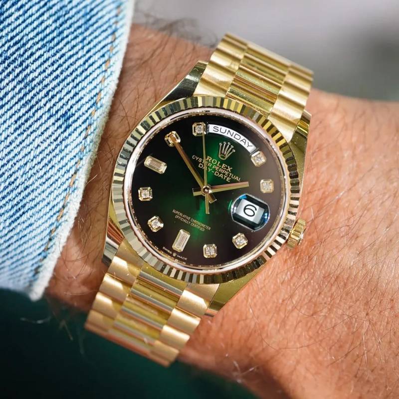 Rolex Oyster Perpetual Day Date Automatic Gold Green Diamond