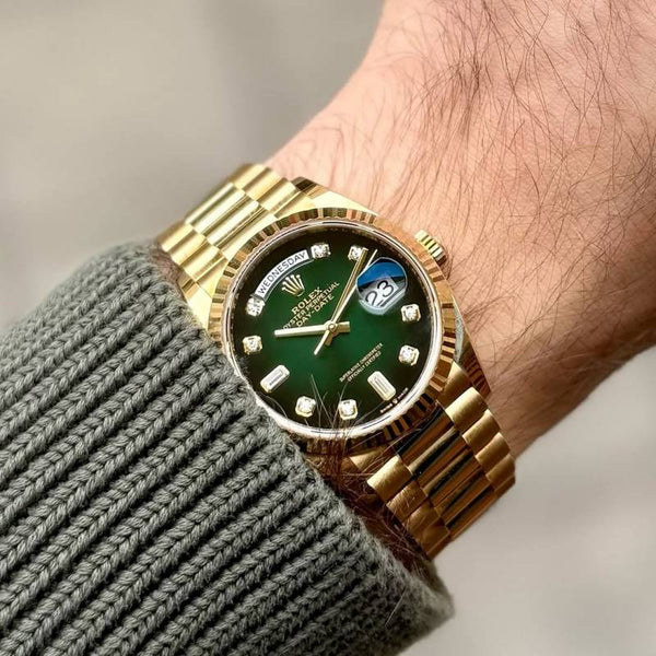 Rolex Oyster Perpetual Day Date Automatic Gold Green Diamond