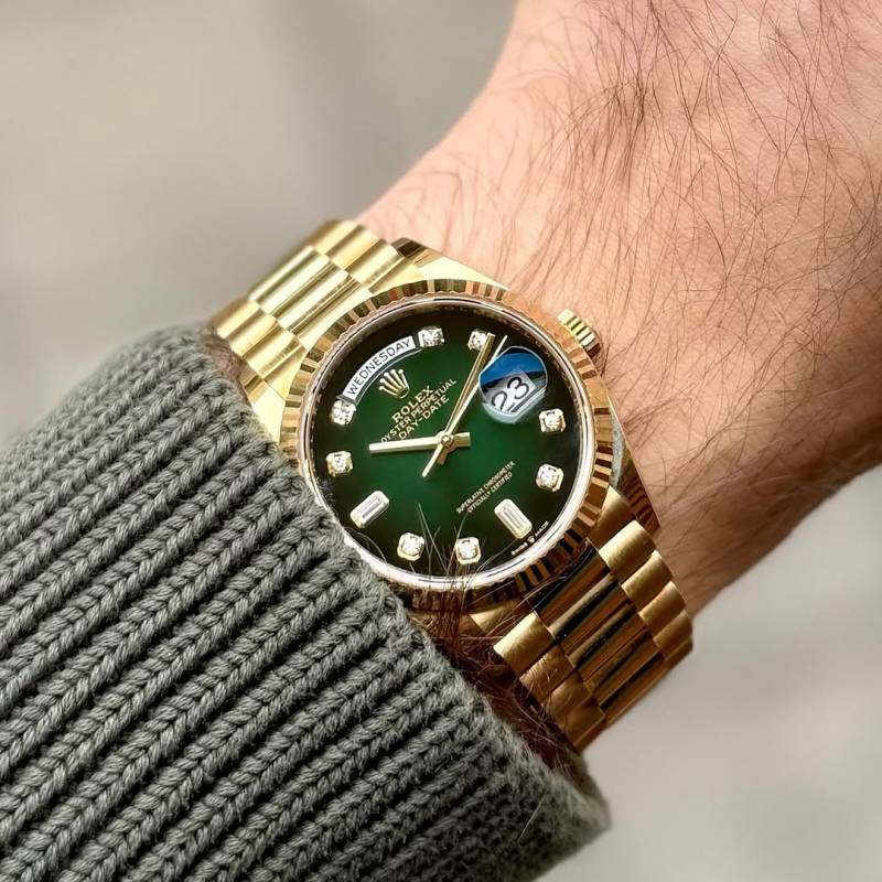 Rolex Oyster Perpetual Day Date Automatic Gold Green Diamond