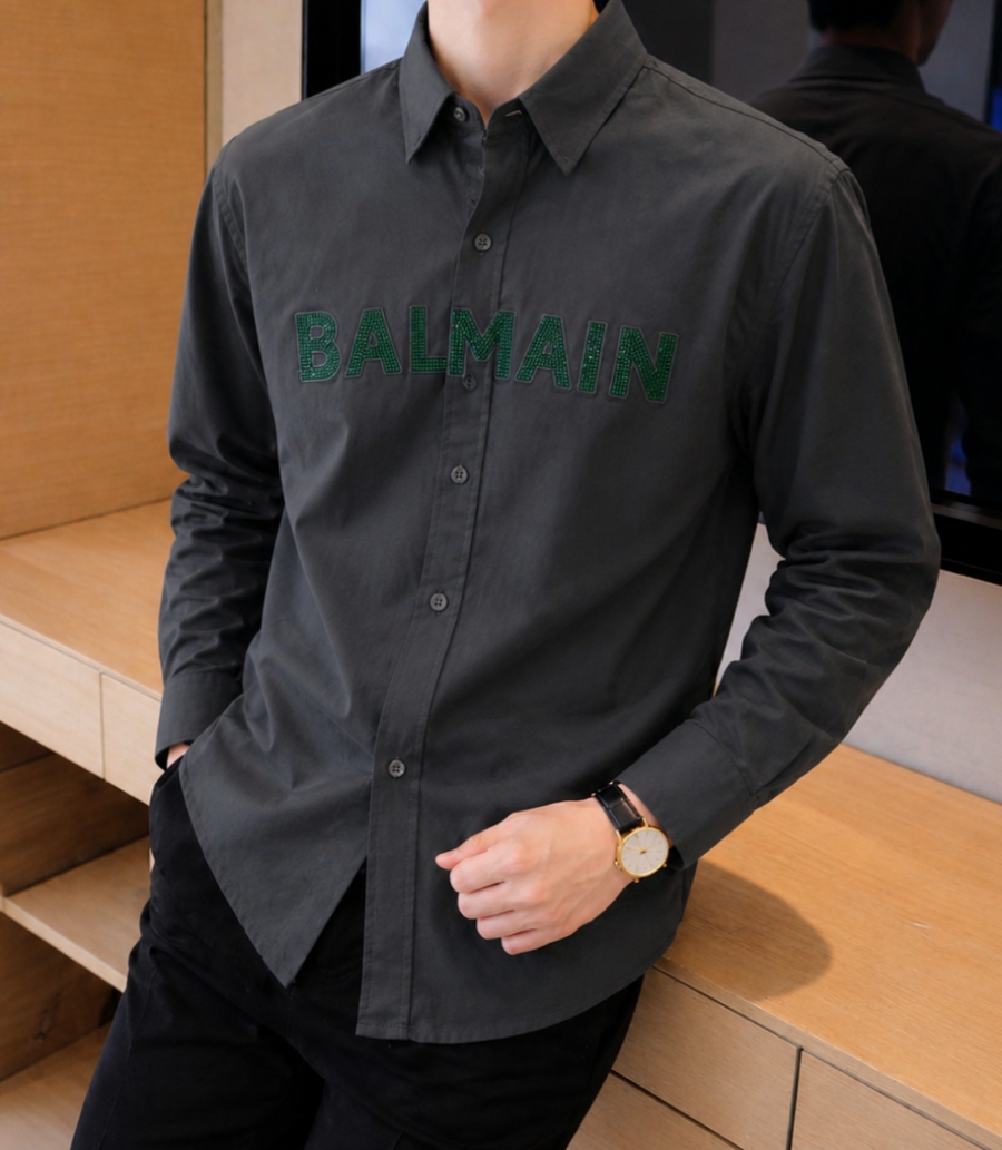 Balmain IMPORTED STORE ARTICLE DIAMOND CHINA SHIRT GREEN