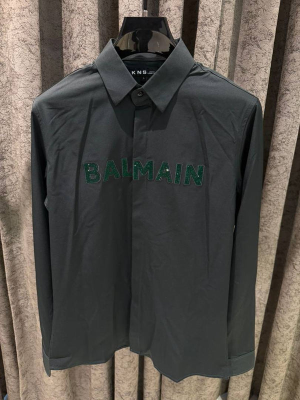 Balmain IMPORTED STORE ARTICLE DIAMOND CHINA SHIRT GREEN