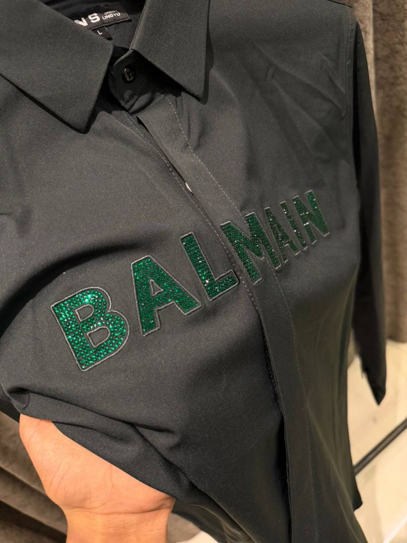 Balmain IMPORTED STORE ARTICLE DIAMOND CHINA SHIRT GREEN