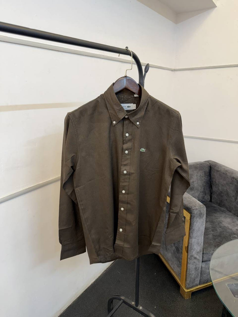 Lacoste brown pure linen fabric imported shirt