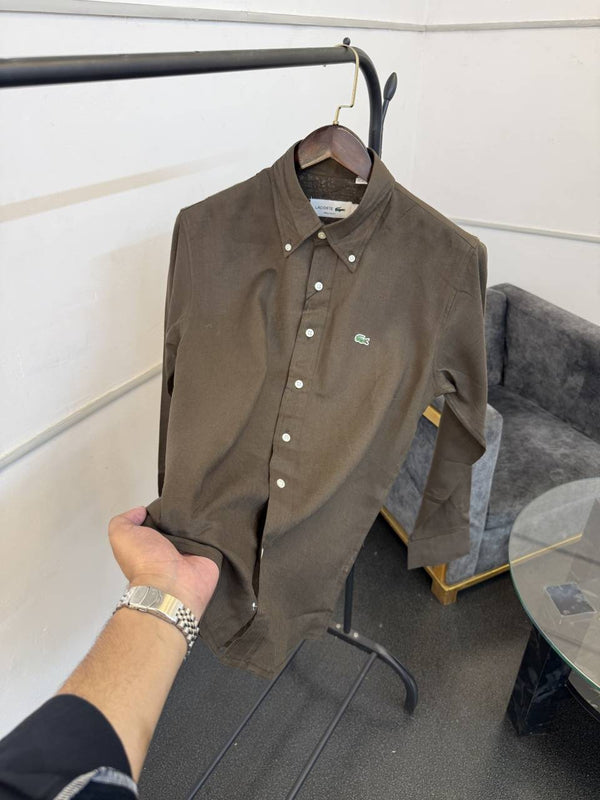 Lacoste brown pure linen fabric imported shirt