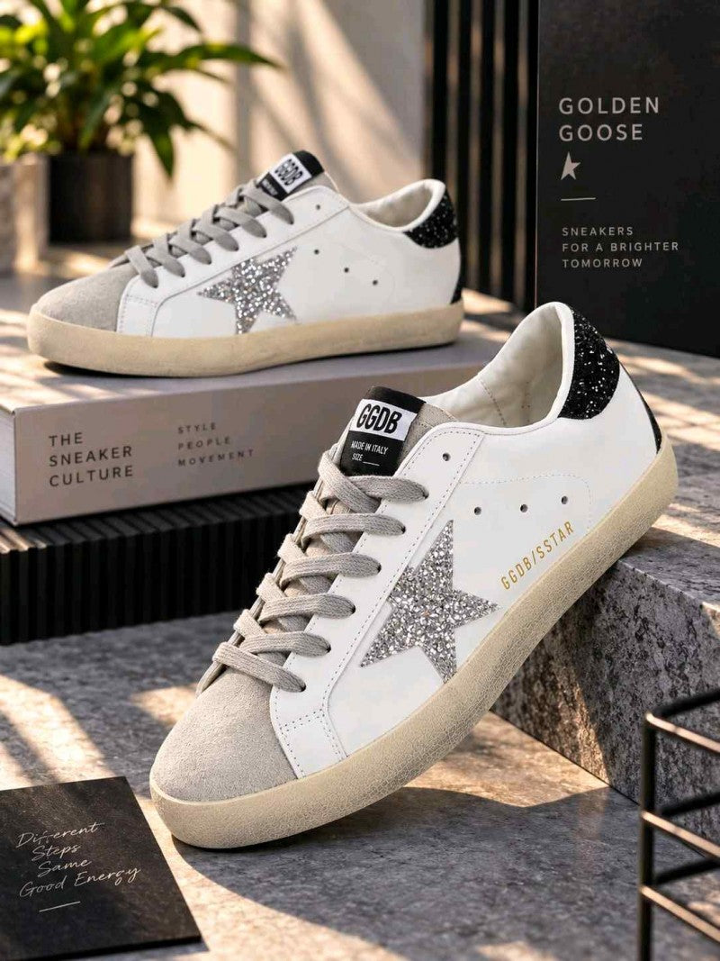 Golden Goose Super Star sneakers Silver Glitter Star and Black Glitter 6210