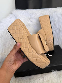 Chanel_Twist_Lock_Khakhi_platform_Slides_For_Women_With_Original_Box_And_Carry_Bag