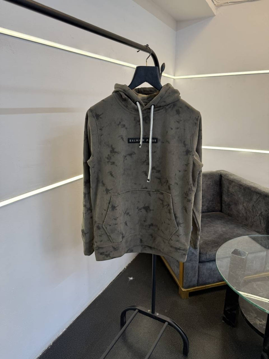 Balmain beige imported washing cloud look knitted fabric hoodie