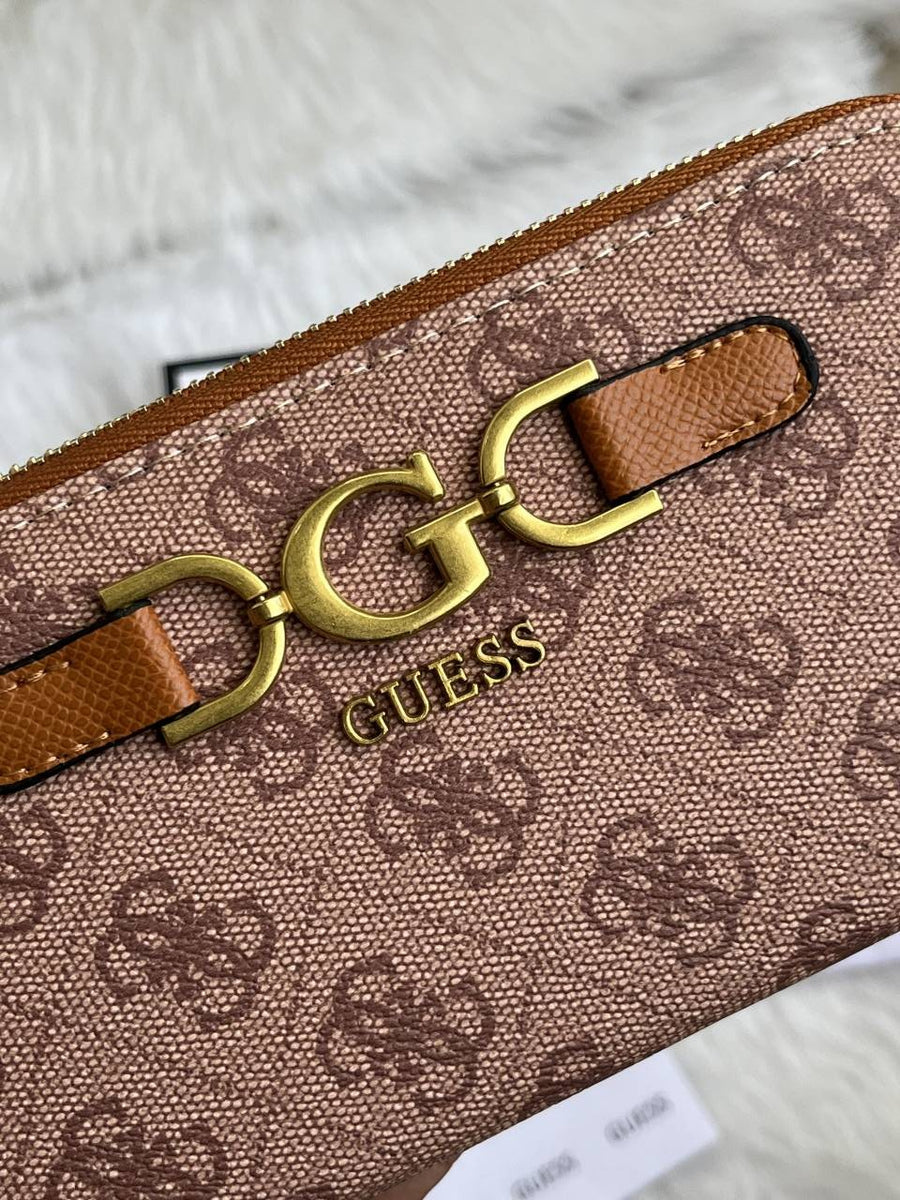 Guess 001 Light Apricot Long Zippy Wallet With Original Box Dust Cover Card & Brand Packaging