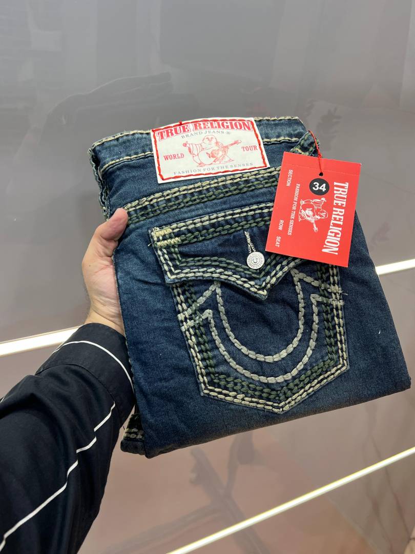 True Religio n Dark Shade Premium Imported Stretchable Lycra Fabric Straight fit Denim with Back Flap pocket Design 3434