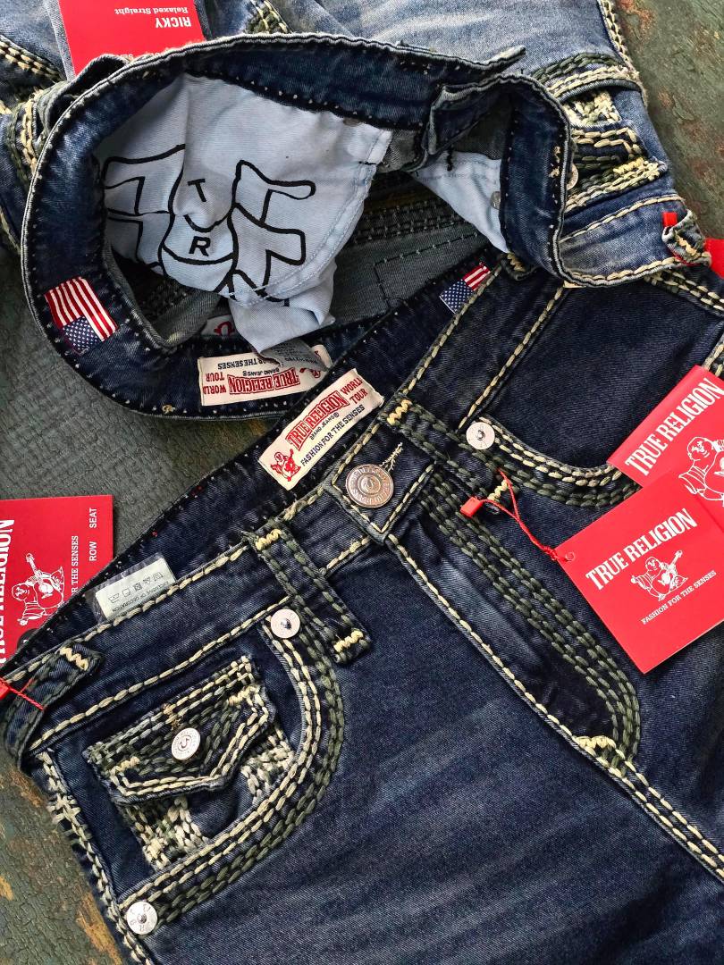 True Religio n Dark Shade Premium Imported Stretchable Lycra Fabric Straight fit Denim with Back Flap pocket Design 3434