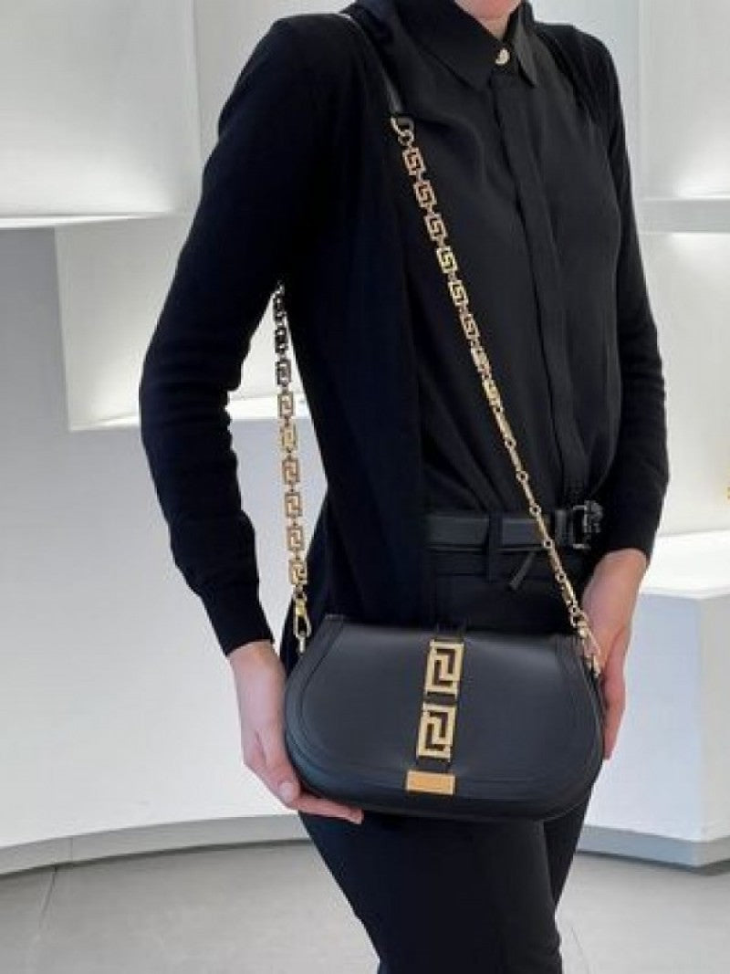 Versace Greca Goddess Shoulder Bag With OG Box & Dust Bag (Black - 675)