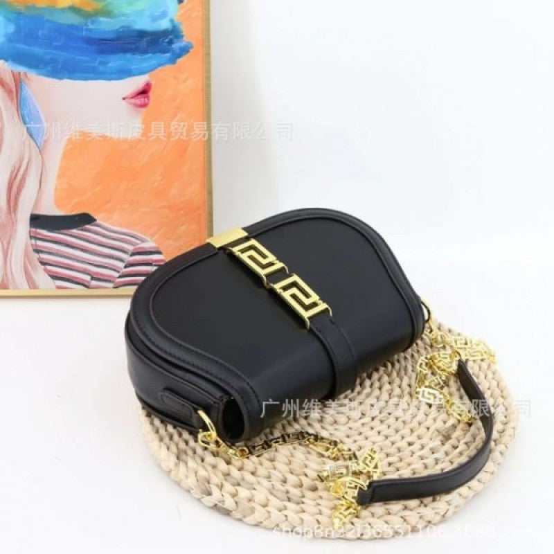 Versace Greca Goddess Shoulder Bag With OG Box & Dust Bag (Black - 675)