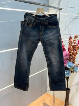 True Religio n Dark Shade Boot cut Premium Imported Stretchable lycra fabric Denim with back flap pocket Design 3776